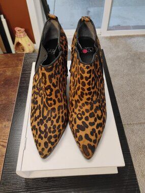 Sarto Leopard Print Real Cow Hair Pointed Toe Ankle Booties